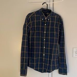 J. Crew Slim Blue Green Plaid Casual Dress Shirt